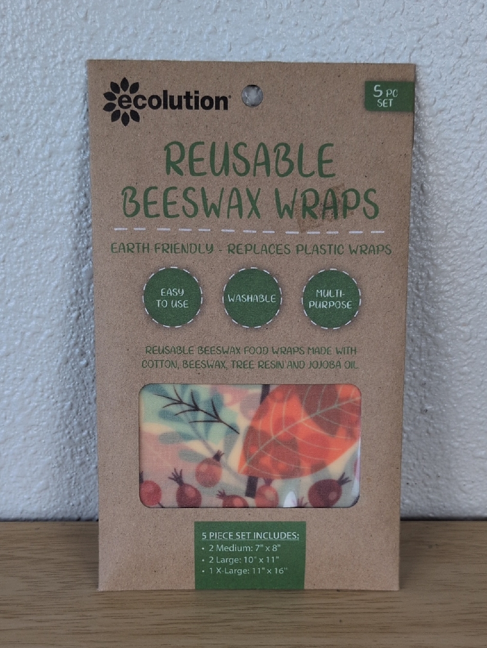 Ecolution Reusable Beeswax Wraps 5 pc Set